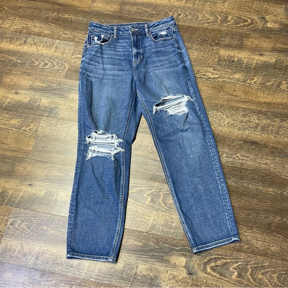 American Eagle Outfitters Denim - American Eagle Mom Straight Jean Womens Size 10 Stretch Distressed Ripped Blue